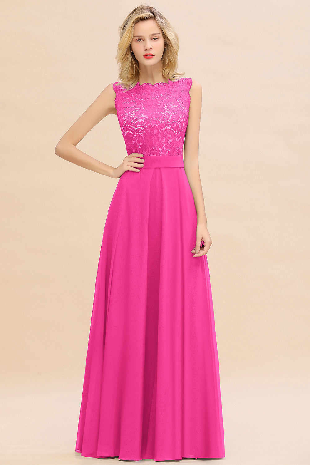 Exquisite Scoop Chiffon Lace Bridesmaid dresses with V-Back - Fashionpara