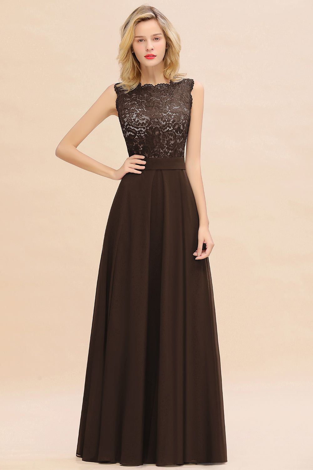 Exquisite Scoop Chiffon Lace Bridesmaid dresses with V-Back - Fashionpara