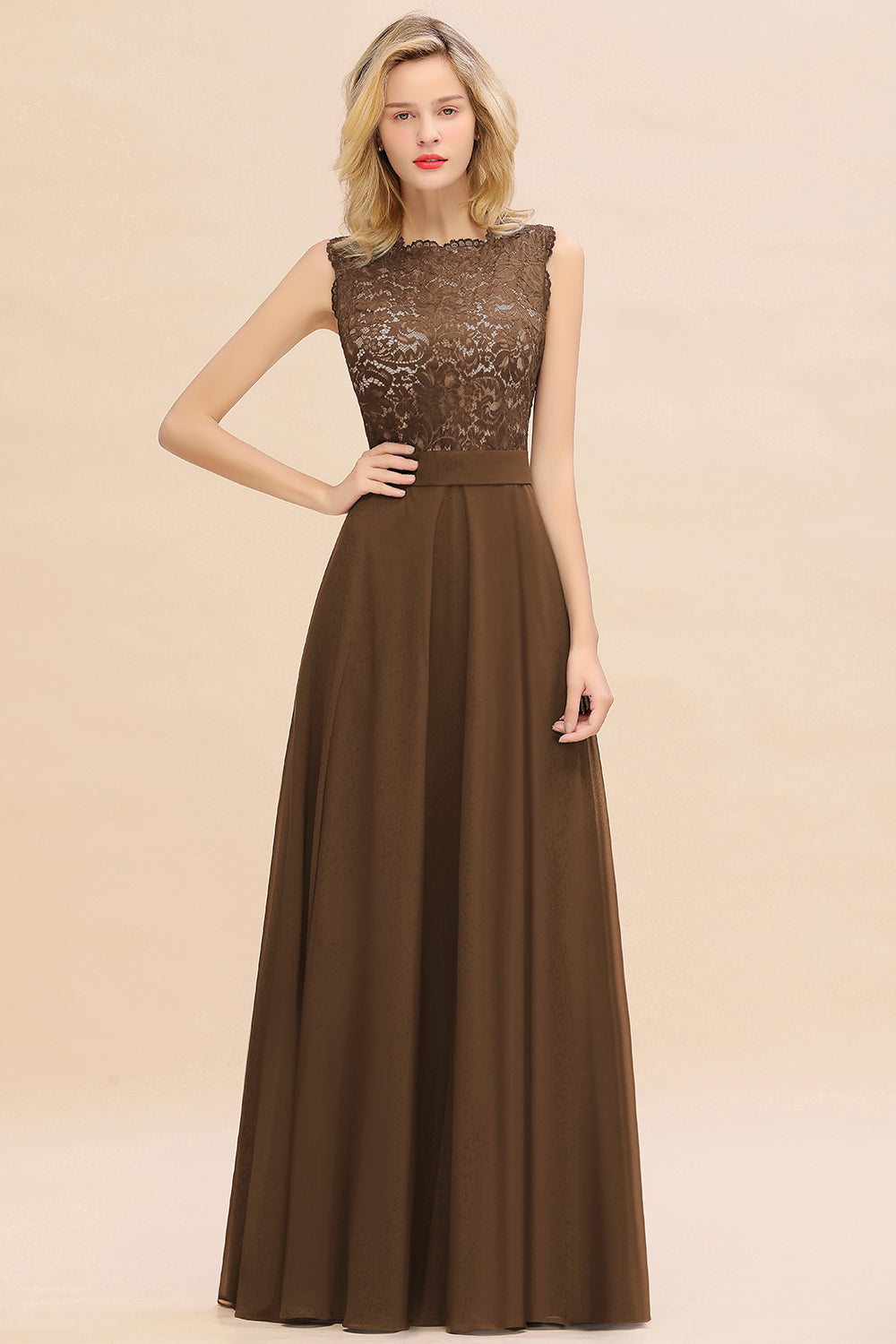 Exquisite Scoop Chiffon Lace Bridesmaid dresses with V-Back - Fashionpara