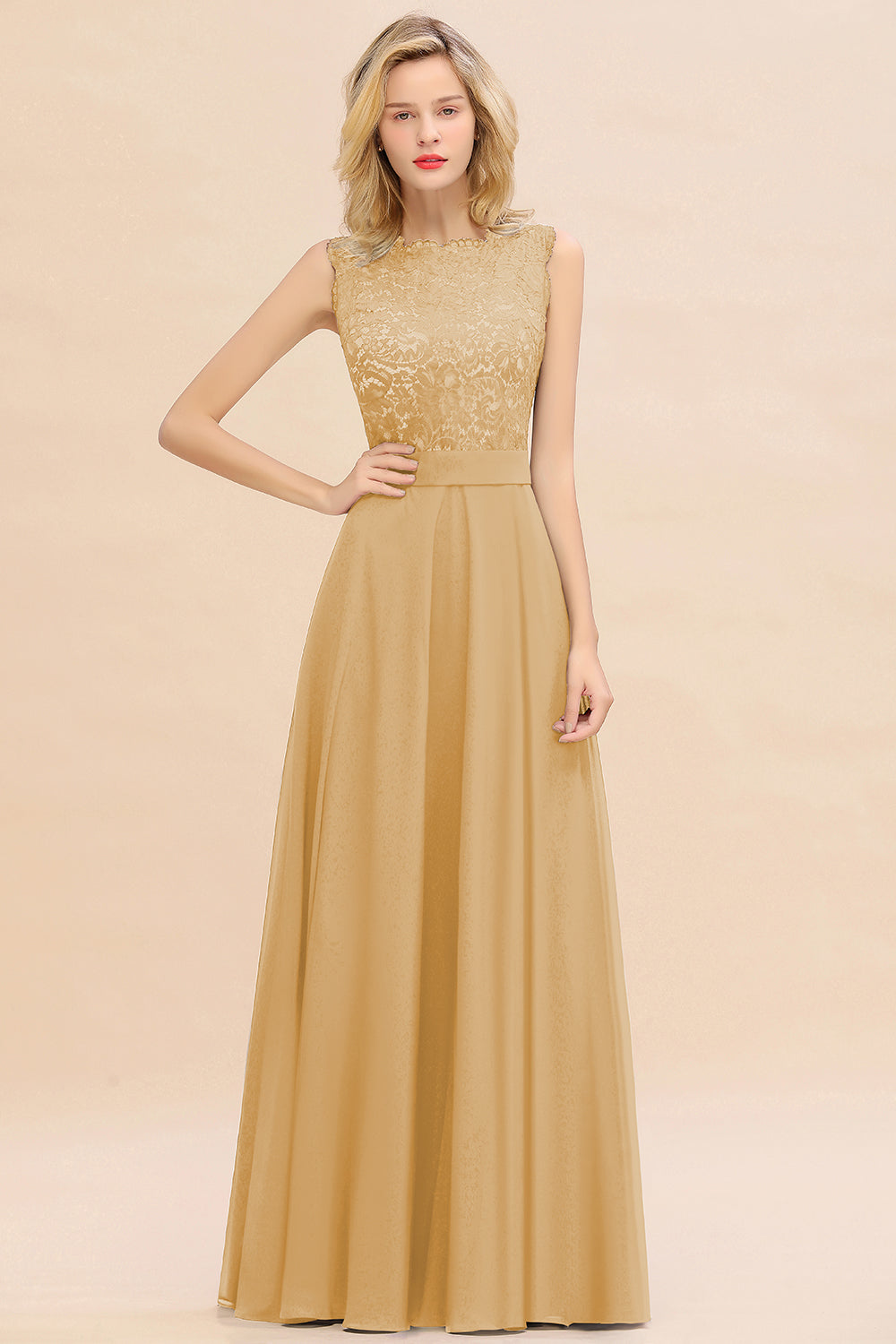 Exquisite Scoop Chiffon Lace Bridesmaid dresses with V-Back - Fashionpara