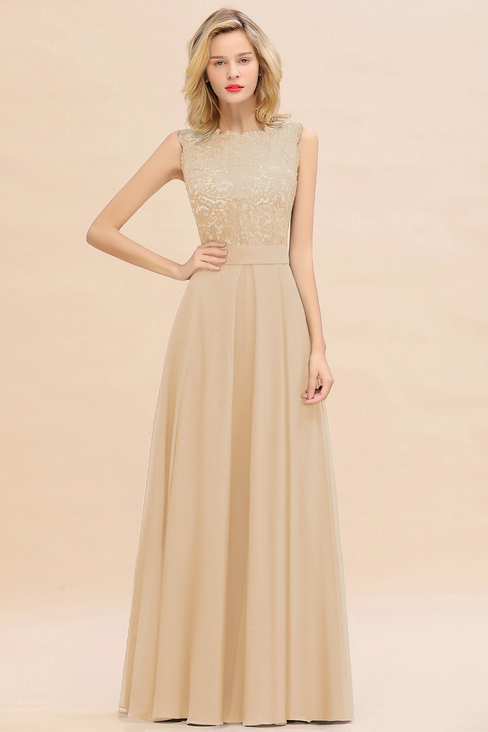 Exquisite Scoop Chiffon Lace Bridesmaid dresses with V-Back - Fashionpara