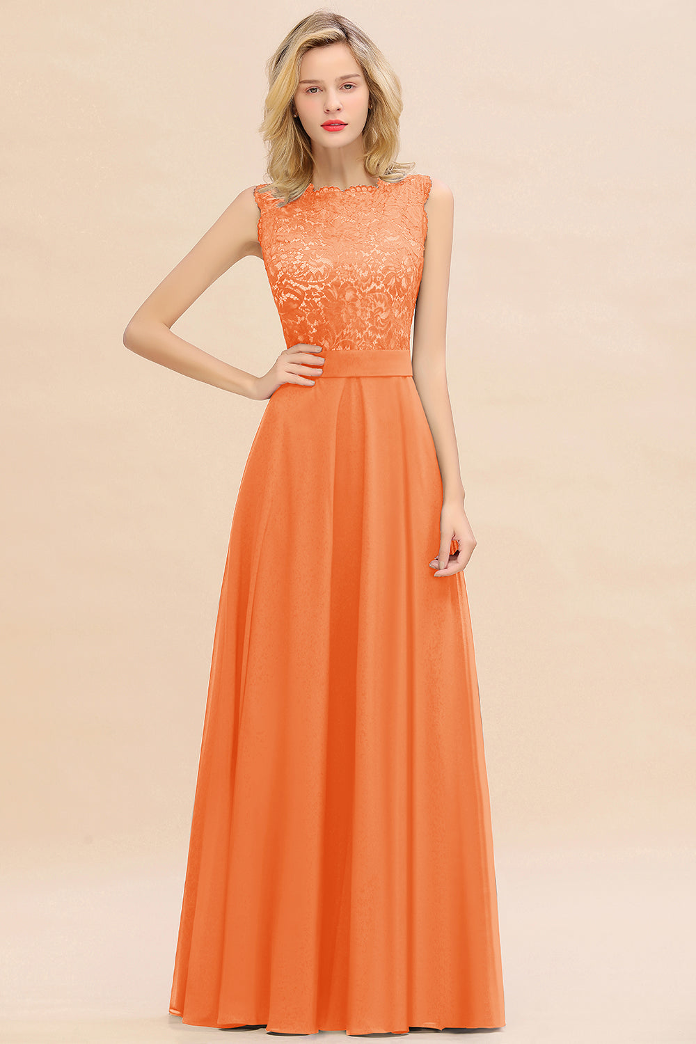 Exquisite Scoop Chiffon Lace Bridesmaid dresses with V-Back - Fashionpara
