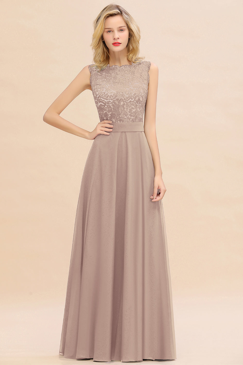 Exquisite Scoop Chiffon Lace Bridesmaid dresses with V-Back - Fashionpara