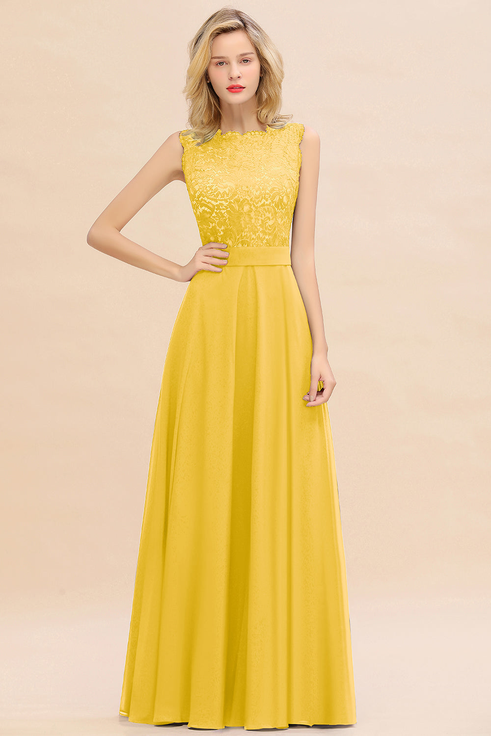 Exquisite Scoop Chiffon Lace Bridesmaid dresses with V-Back - Fashionpara