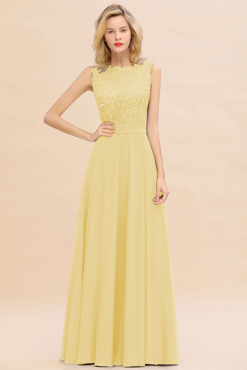 Exquisite Scoop Chiffon Lace Bridesmaid dresses with V-Back - Fashionpara
