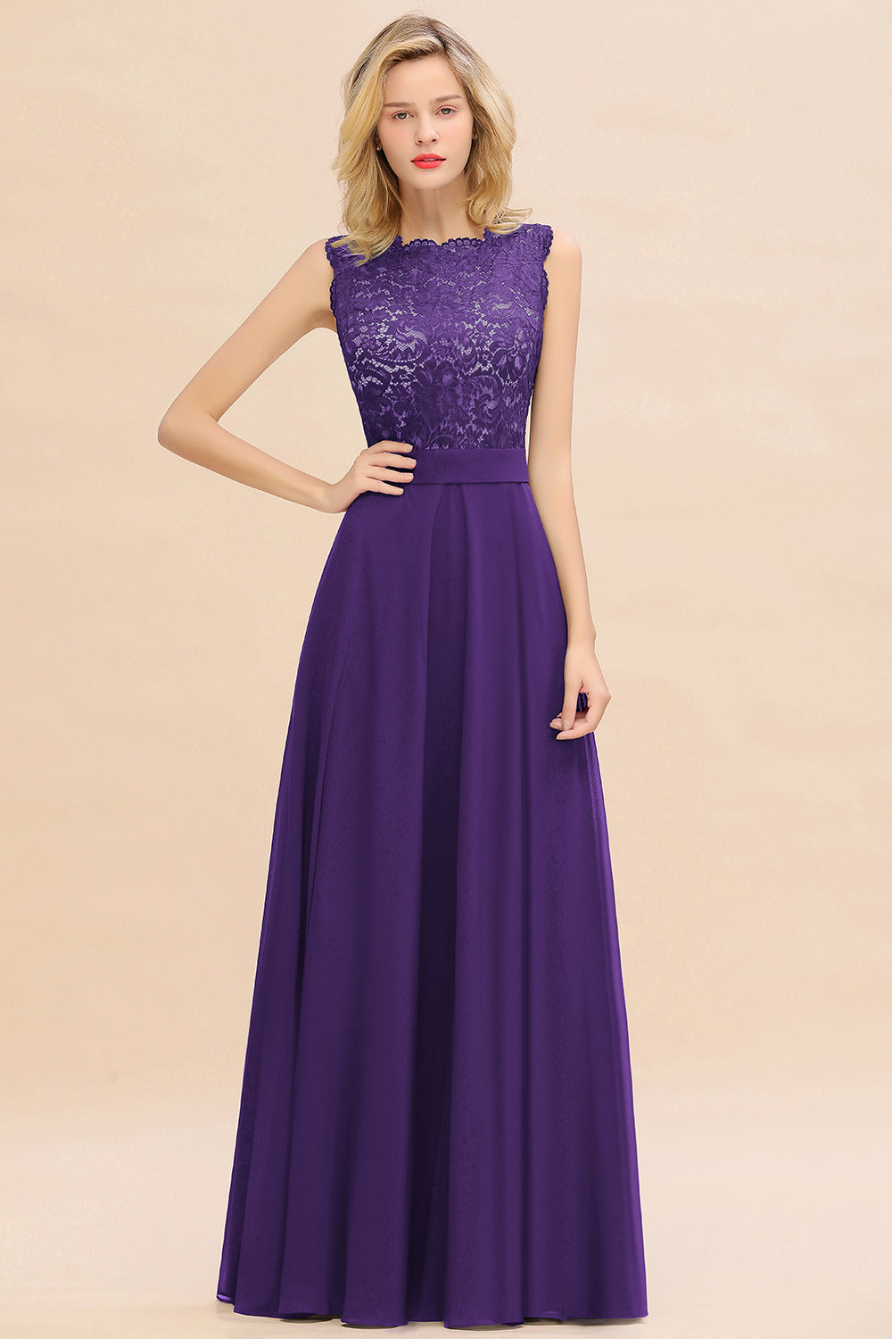 Exquisite Scoop Chiffon Lace Bridesmaid dresses with V-Back - Fashionpara