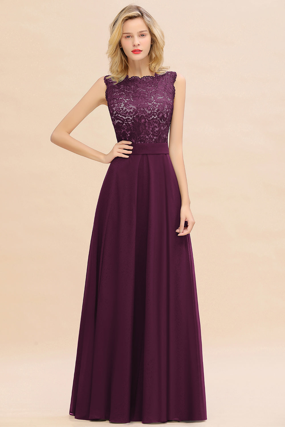 Exquisite Scoop Chiffon Lace Bridesmaid dresses with V-Back - Fashionpara