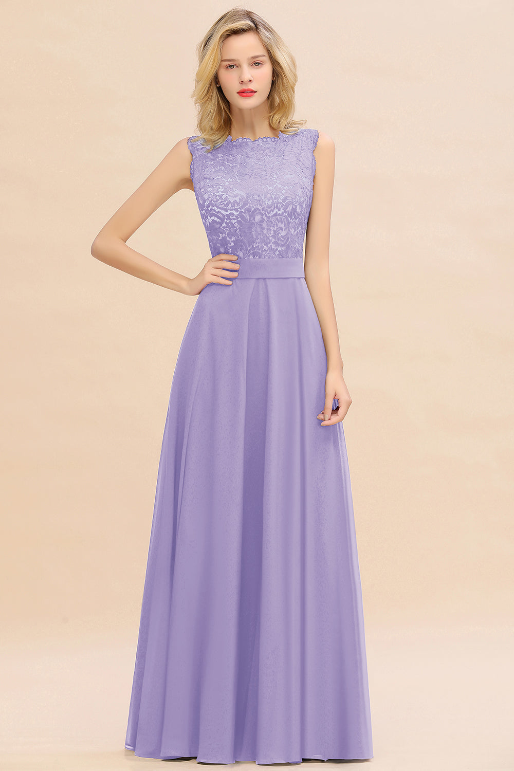 Exquisite Scoop Chiffon Lace Bridesmaid dresses with V-Back - Fashionpara