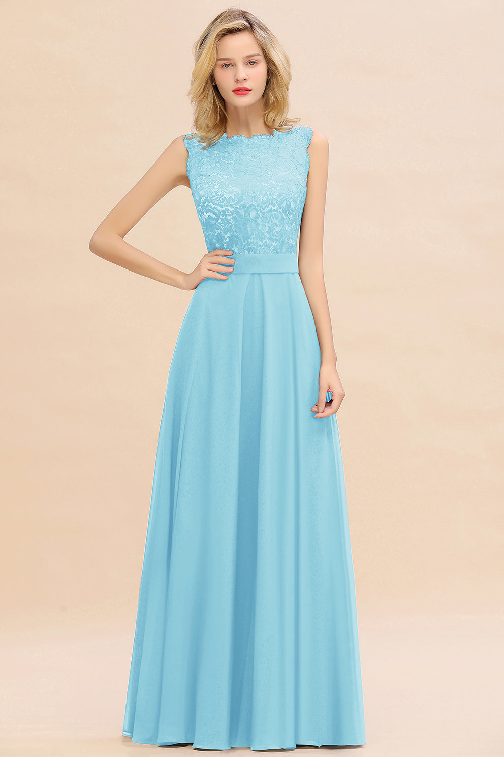 Exquisite Scoop Chiffon Lace Bridesmaid dresses with V-Back - Fashionpara
