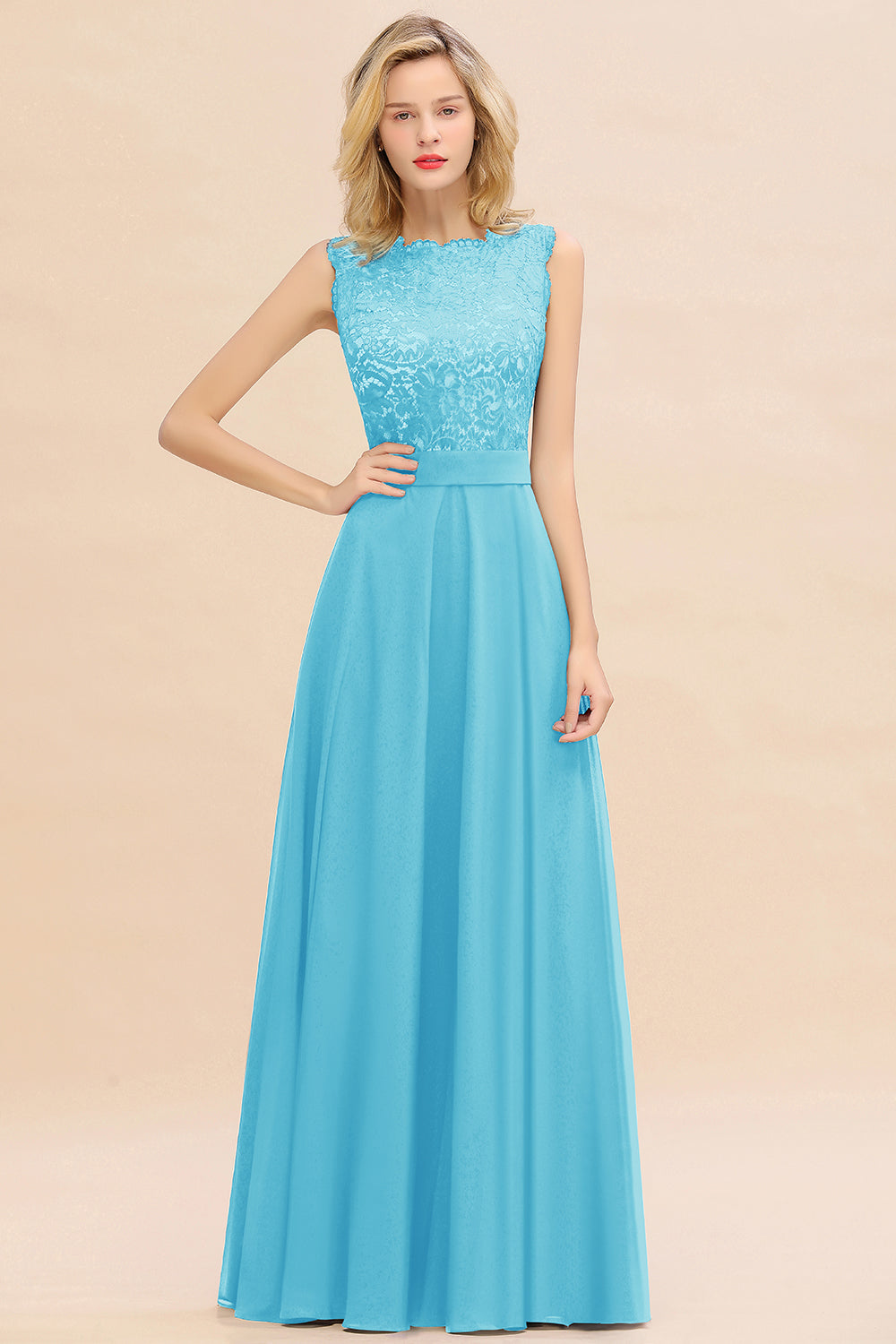 Exquisite Scoop Chiffon Lace Bridesmaid dresses with V-Back - Fashionpara