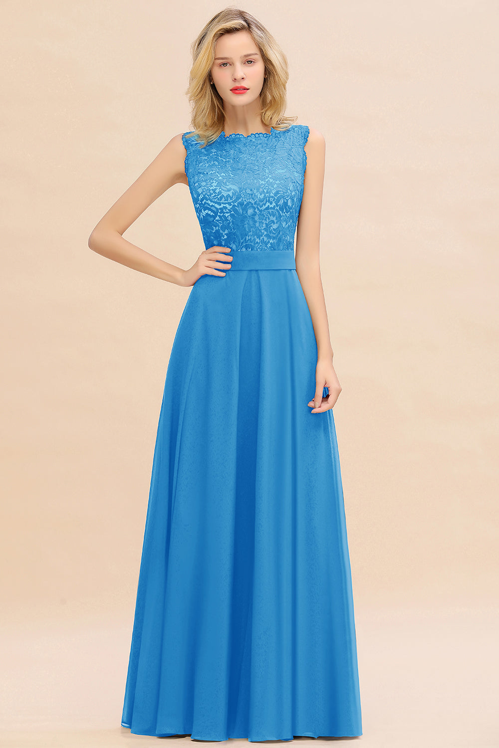 Exquisite Scoop Chiffon Lace Bridesmaid dresses with V-Back - Fashionpara