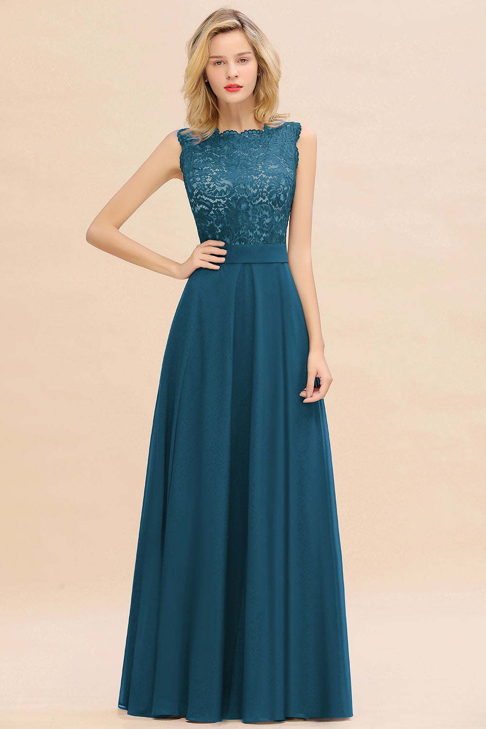 Exquisite Scoop Chiffon Lace Bridesmaid dresses with V-Back - Fashionpara