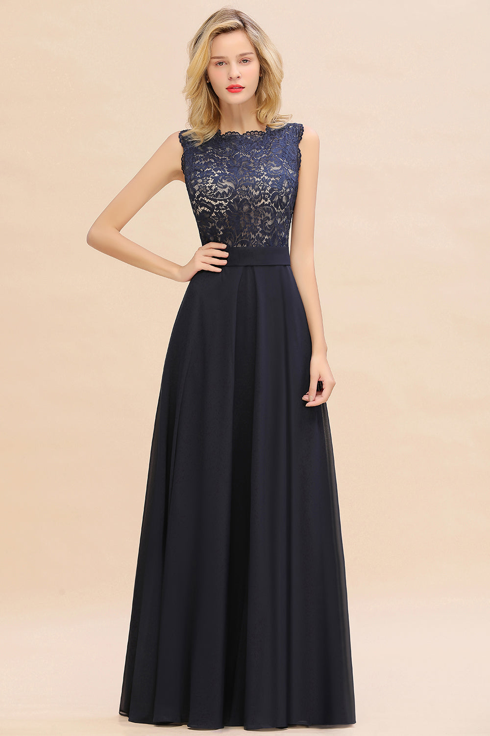 Exquisite Scoop Chiffon Lace Bridesmaid dresses with V-Back - Fashionpara