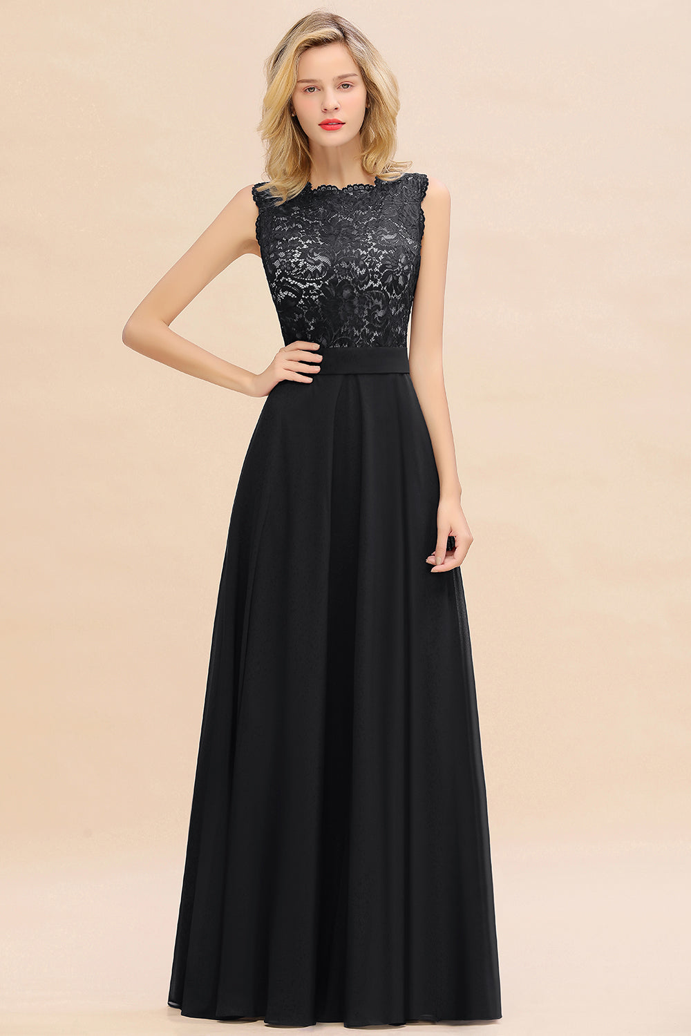 Exquisite Scoop Chiffon Lace Bridesmaid dresses with V-Back - Fashionpara