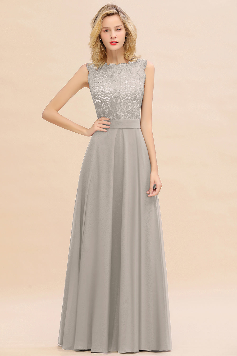 Exquisite Scoop Chiffon Lace Bridesmaid dresses with V-Back - Fashionpara