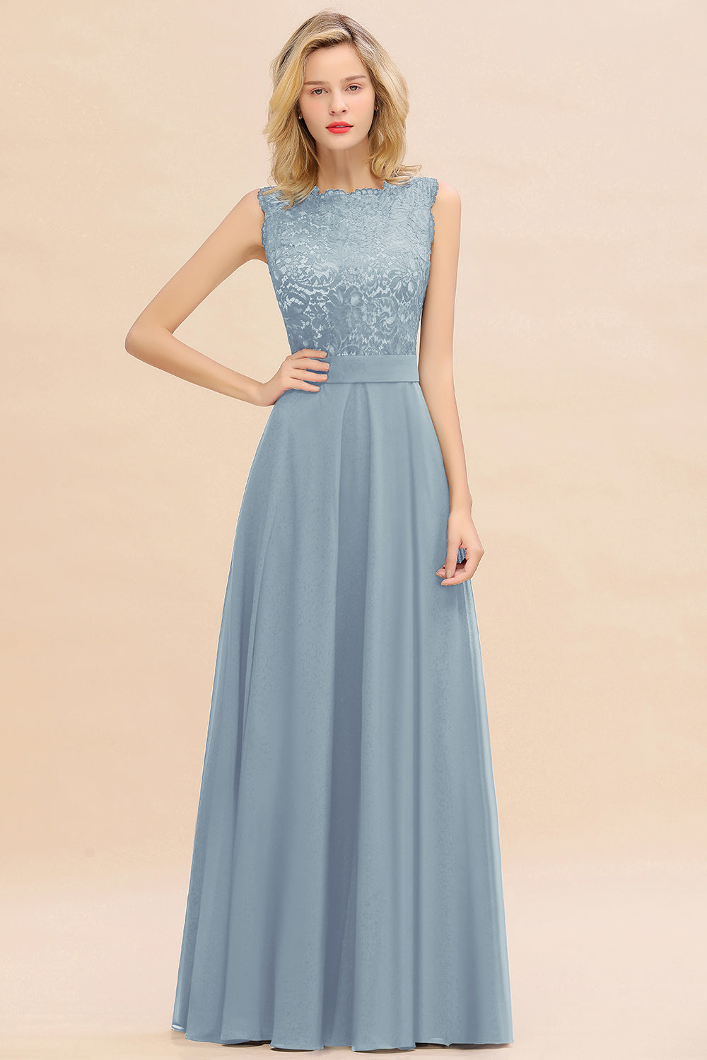 Exquisite Scoop Chiffon Lace Bridesmaid dresses with V-Back - Fashionpara