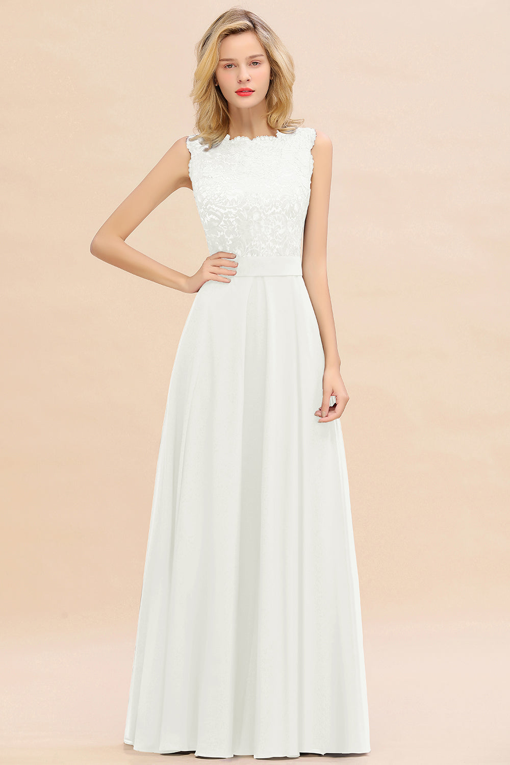 Exquisite Scoop Chiffon Lace Bridesmaid dresses with V-Back - Fashionpara