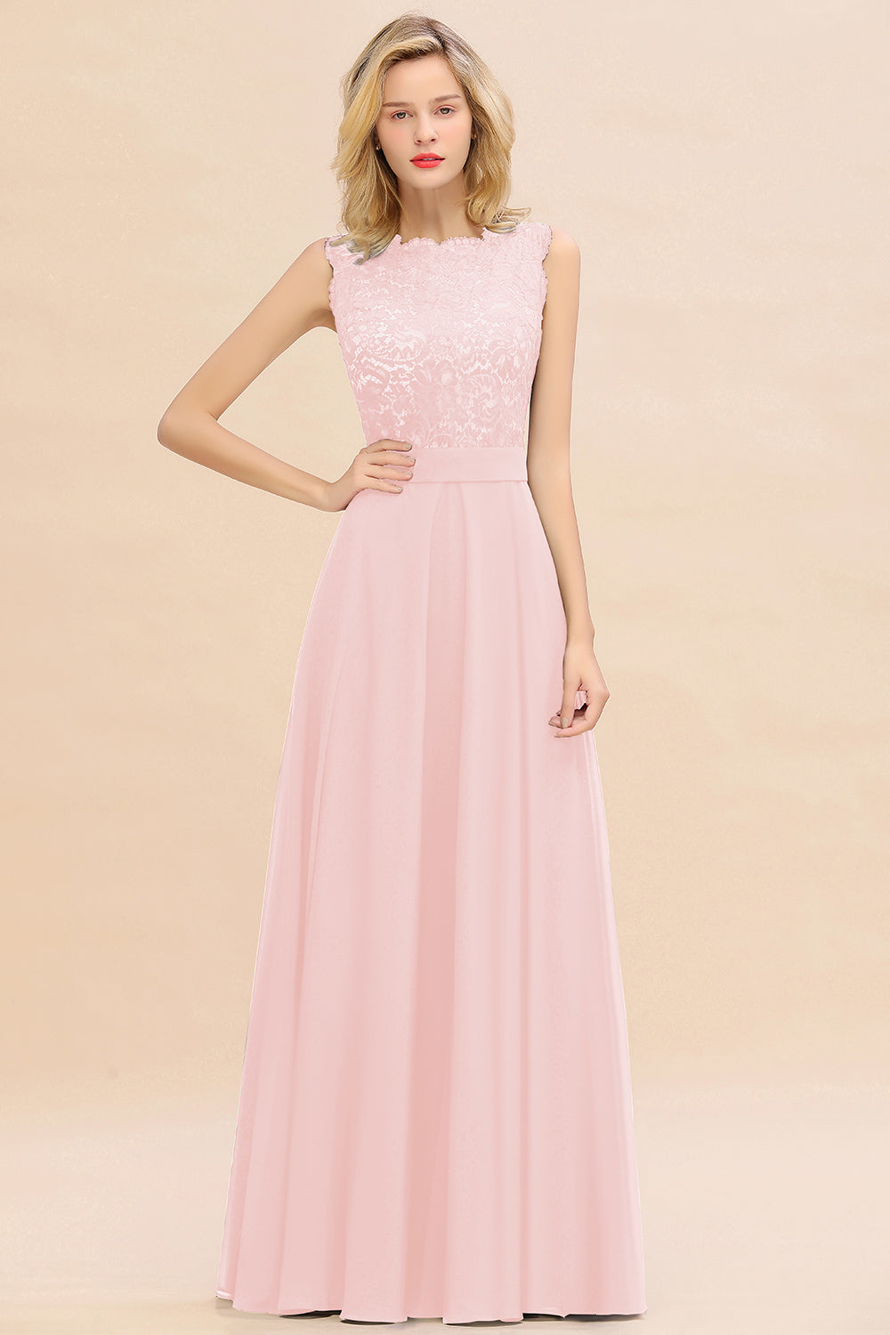 Exquisite Scoop Chiffon Lace Bridesmaid dresses with V-Back - Fashionpara