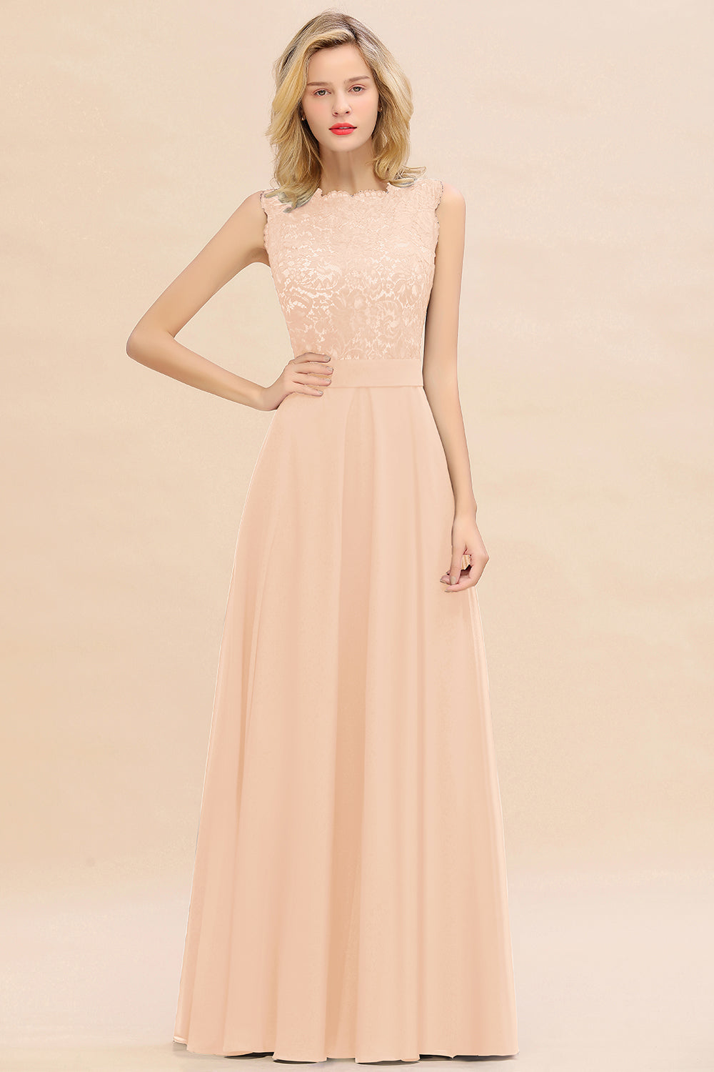 Exquisite Scoop Chiffon Lace Bridesmaid dresses with V-Back - Fashionpara