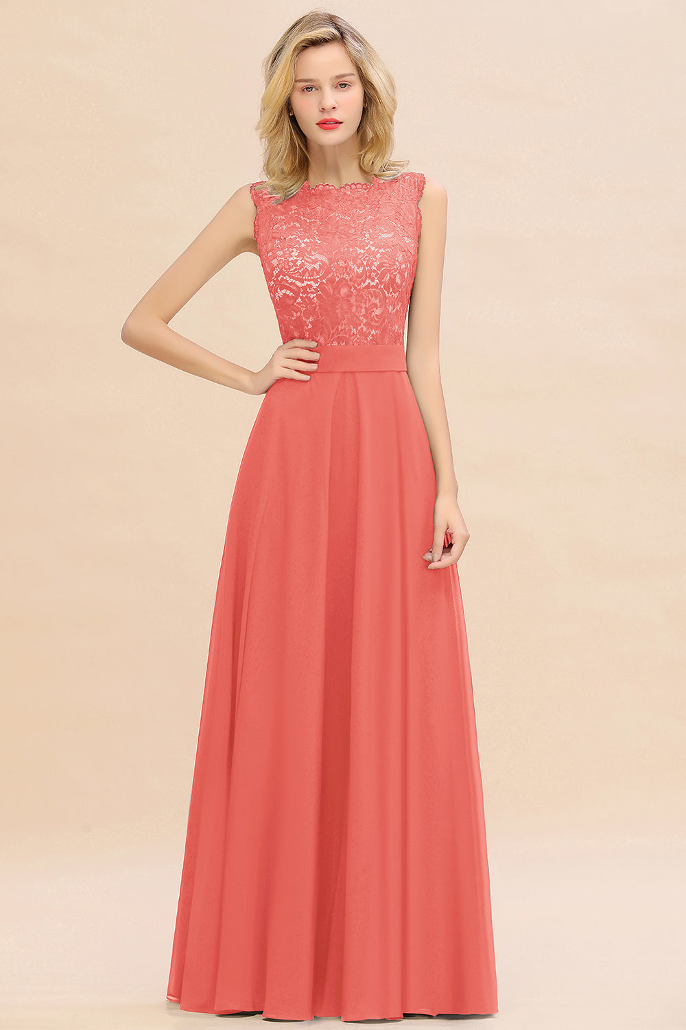 Exquisite Scoop Chiffon Lace Bridesmaid dresses with V-Back - Fashionpara