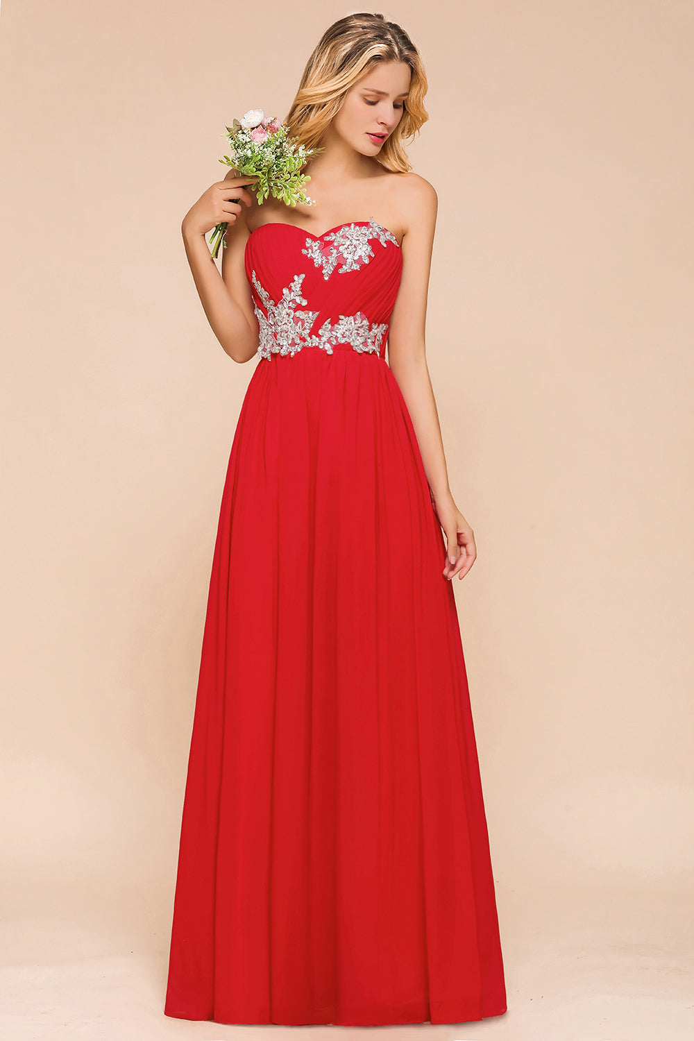Exuqisite Sweetheart Ruffle Red Bridesmaid dresses with Appliques - Fashionpara