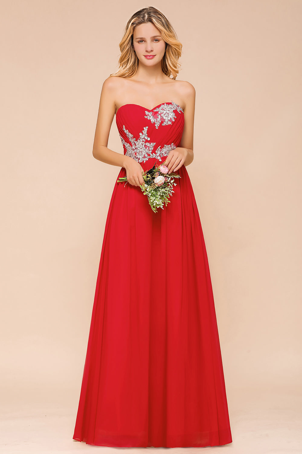 Exuqisite Sweetheart Ruffle Red Bridesmaid dresses with Appliques - Fashionpara