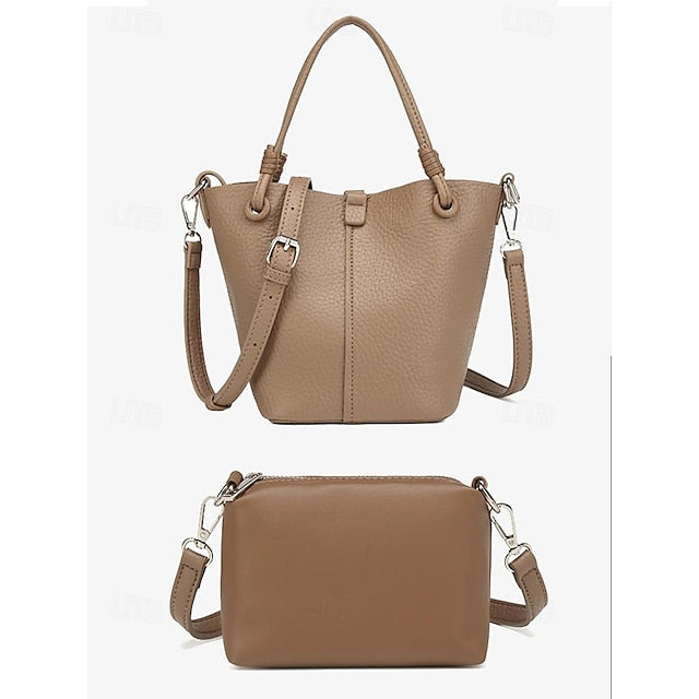 Pouch Stylish Bag Bucket Matching with Leather