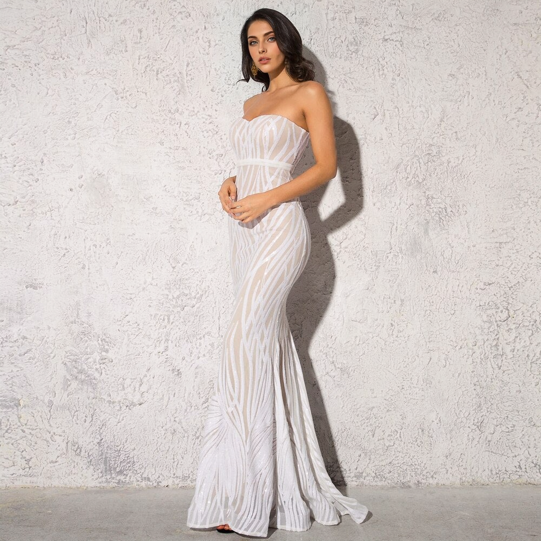 Patterned Sequin Strapless Sweetheart Mermaid Gown 2