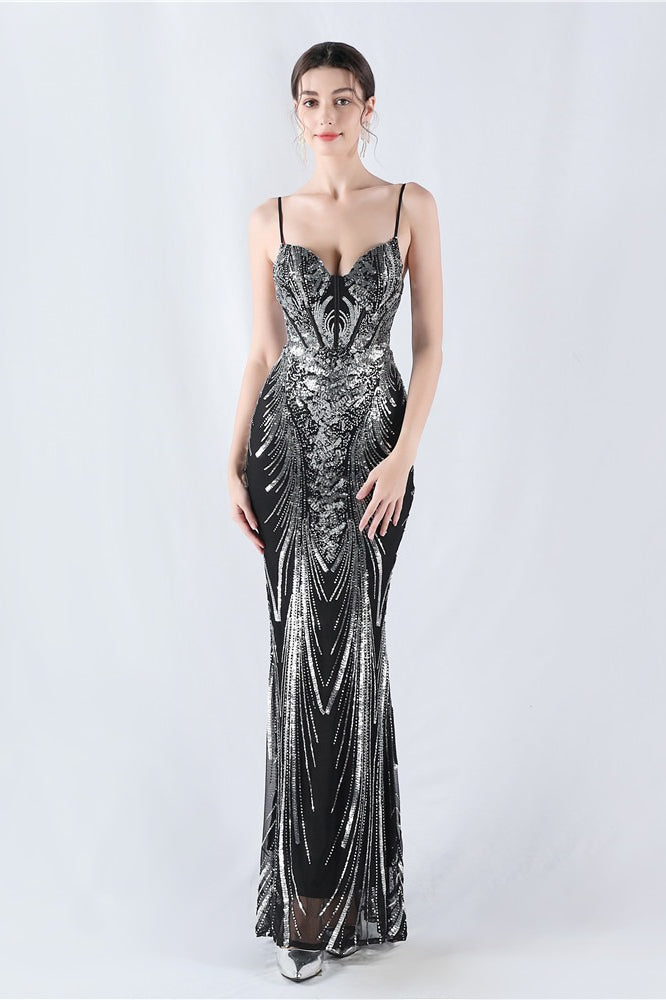 Sequin Spaghetti Strap Sweetheart Mermaid Formal Gown - View 9