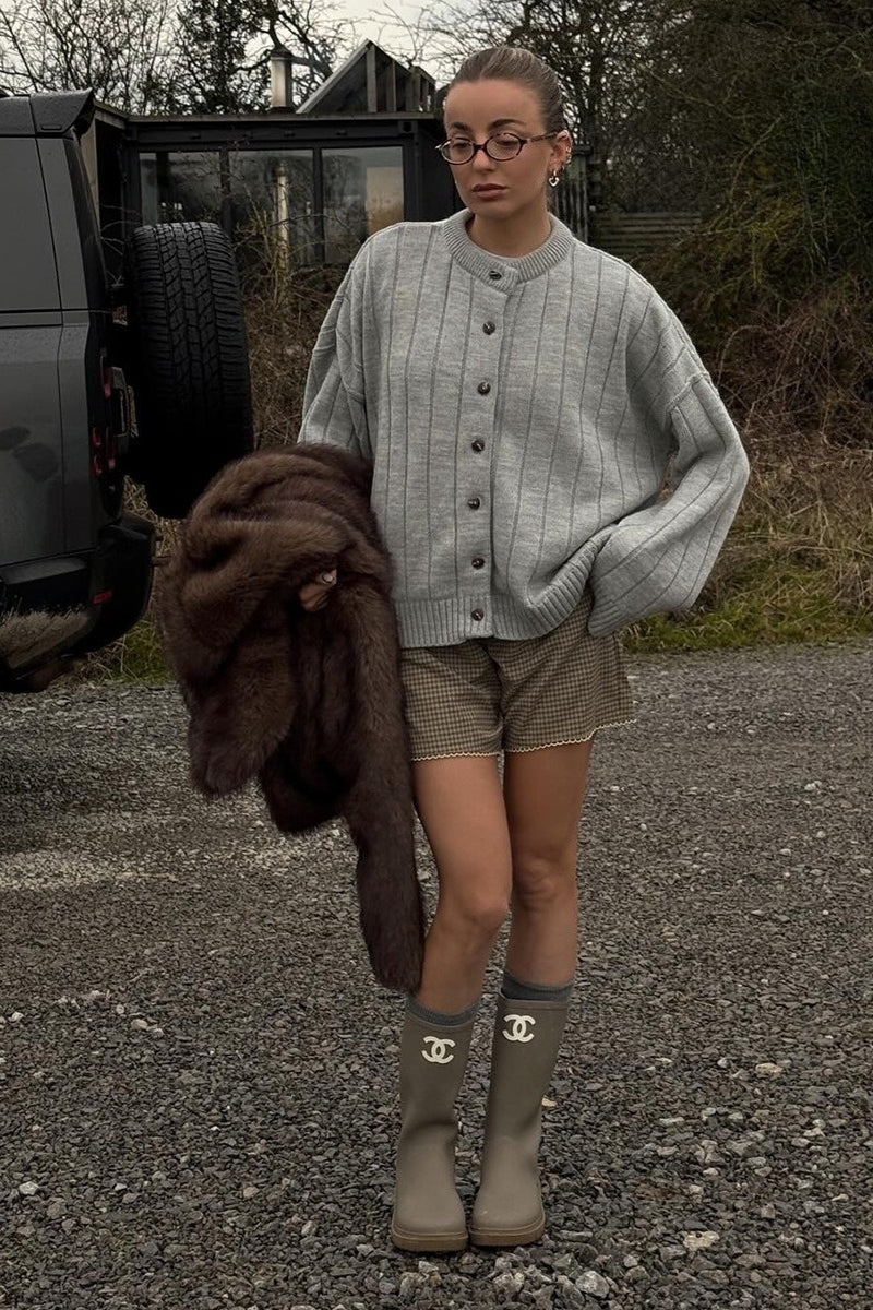 Ribbed Round Neck Cardigan