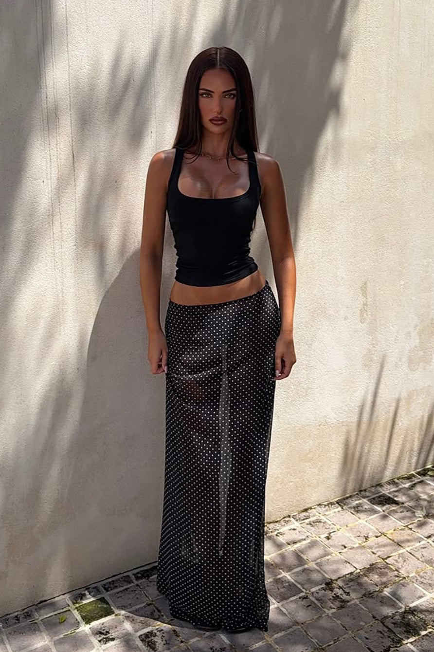 Polka Dot Mesh Maxi Skirt