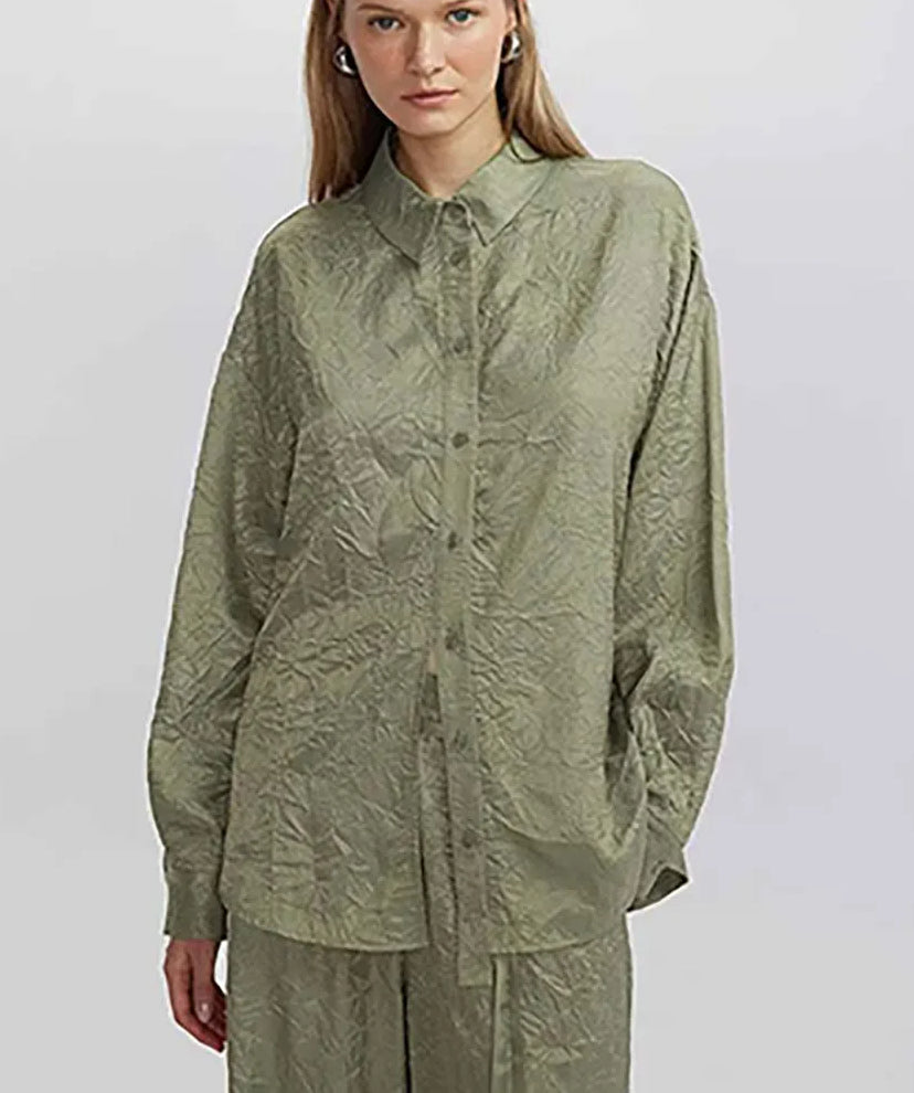 Green Pleated Drawstring Trousers Office Two Piece Set