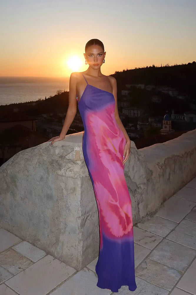 Asymmetrical Backless Cami Maxi Dress