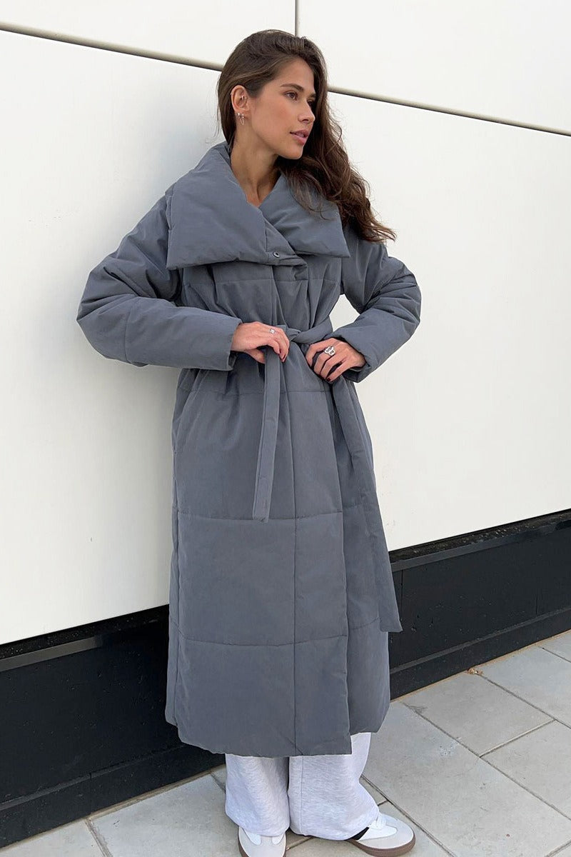 Long Stand Collar Puffer Coat - Fashionpara