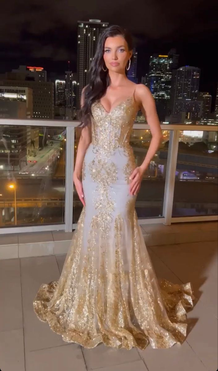 Gold Lace Prom Dress Graduation Dress Birthday Dress - Fashionpara