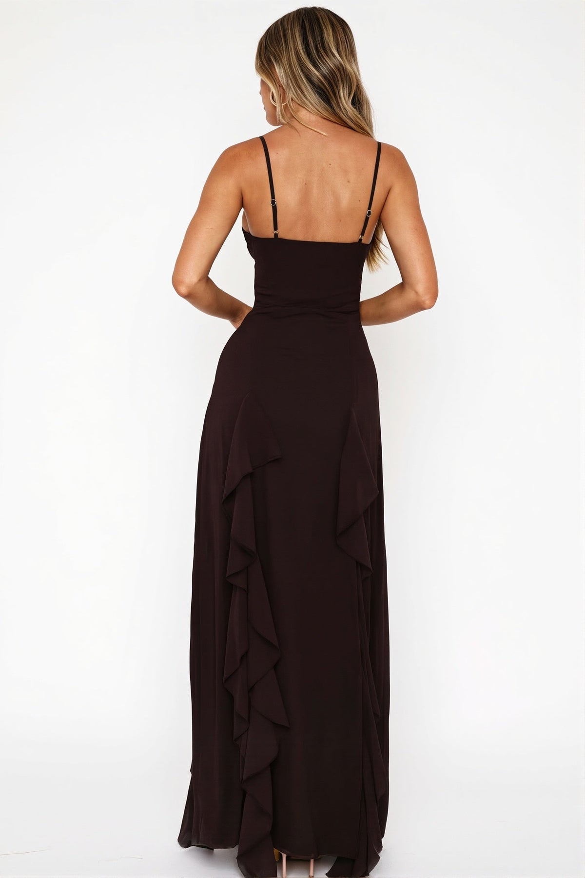 Ruffle V-Neck High Split Bodycon Maxi Prom Dress