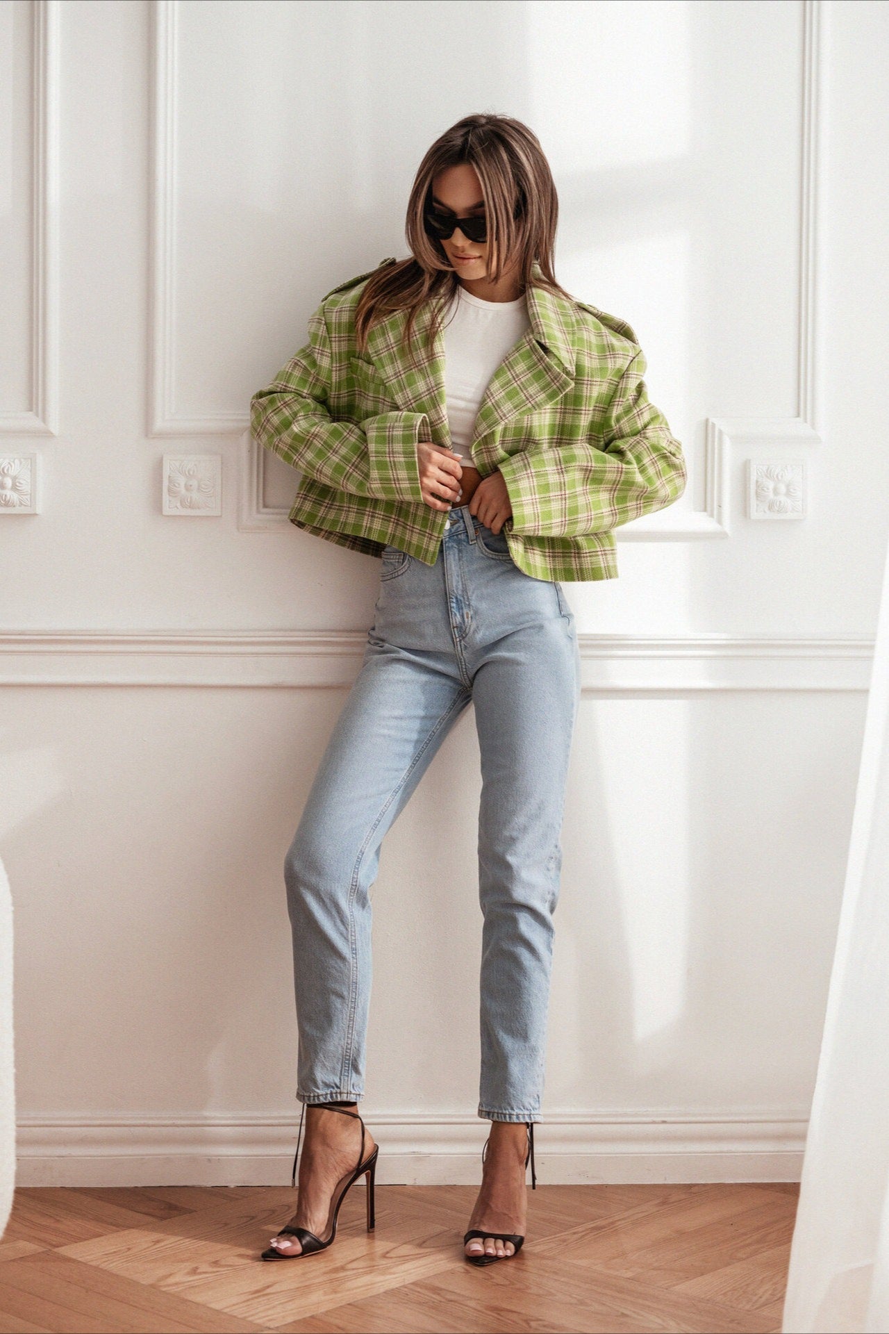 Stylish Plaid Wool Blend Blazer Coat for Elegant Outfits