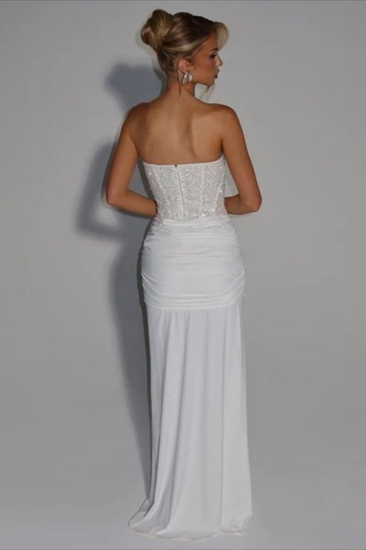 Sequin Strapless Corset Sweetheart High Split Gown 2