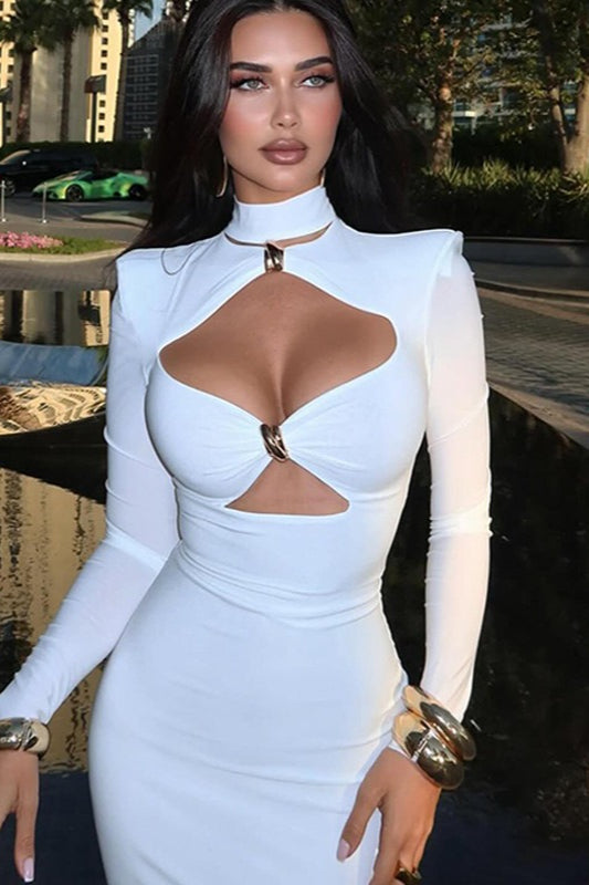 Long Sleeve High Neck Twist Cut Out Bodycon Dress 3