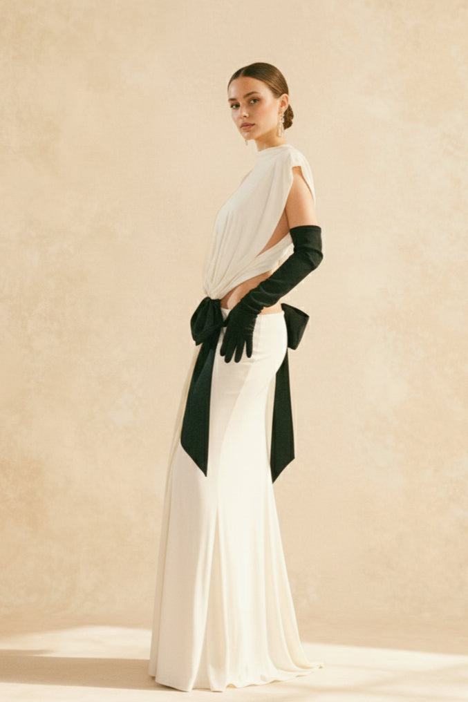 Bows Tassel Pleated Waistless Maxi Dress