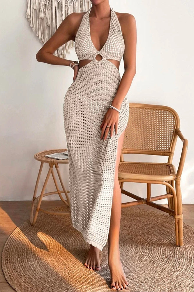 Woolen Hollow Out Midi Dress