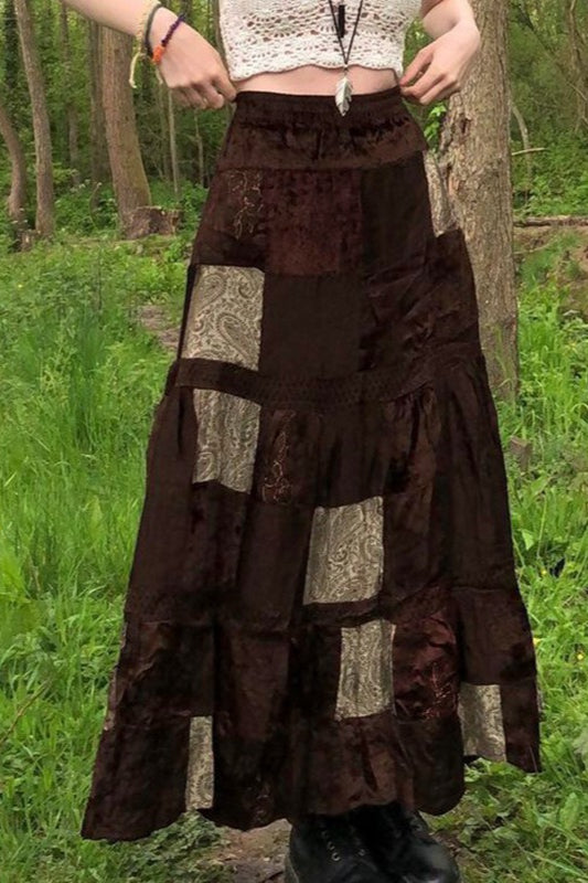 Print Velvet A-Line Skirt