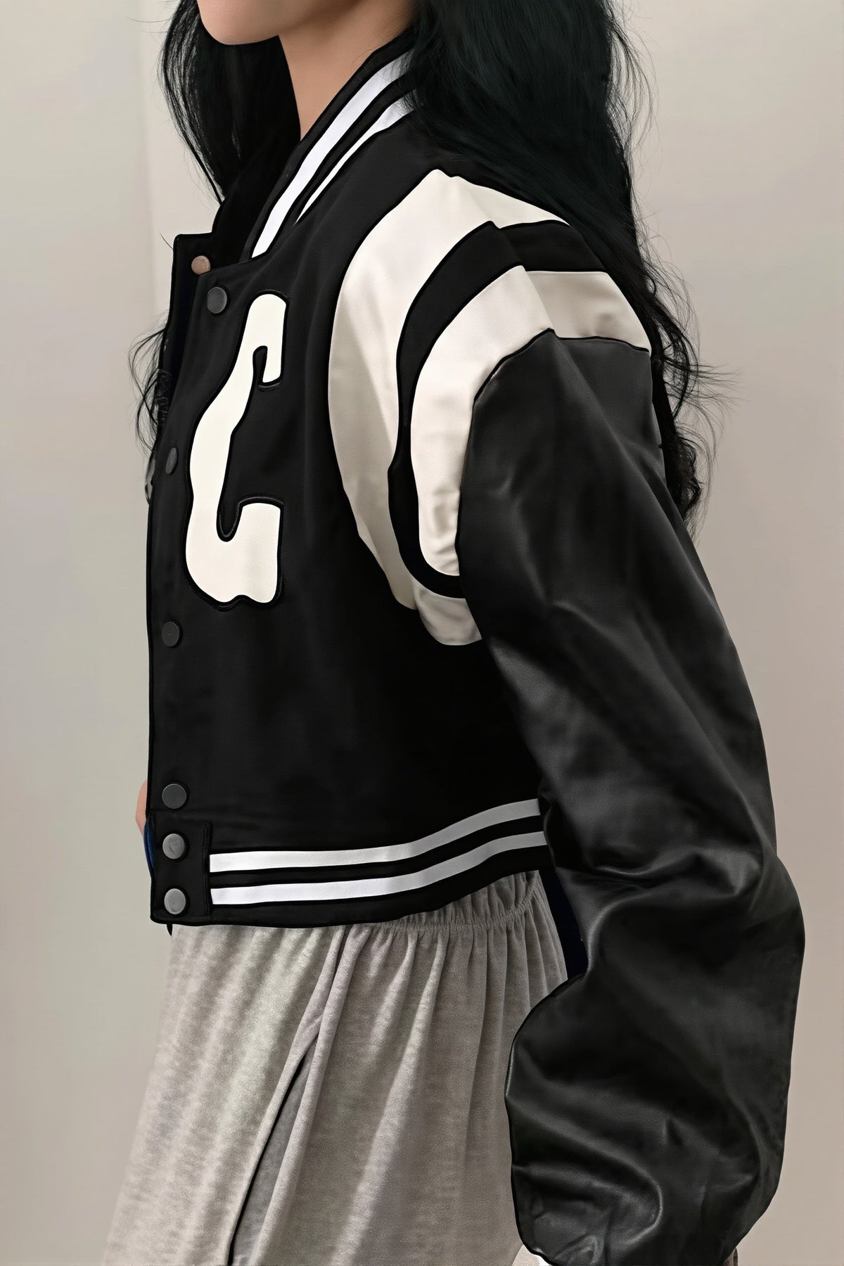 Cropped Letter Patch Varsity Jacket 3