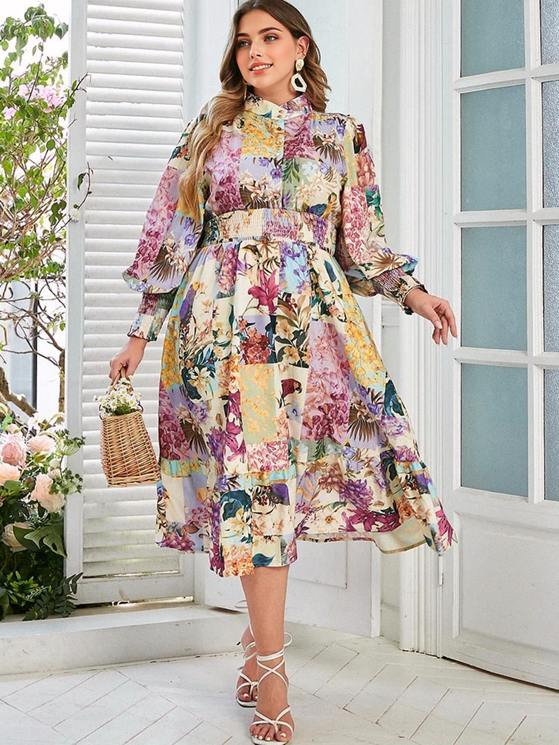 Floral Print Chubby Arrival Casual Midi Dresses 6