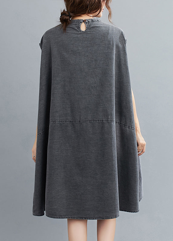 Stand Collar Cap Sleeve Front Patch Pocket Shift Mini Dress - View 4