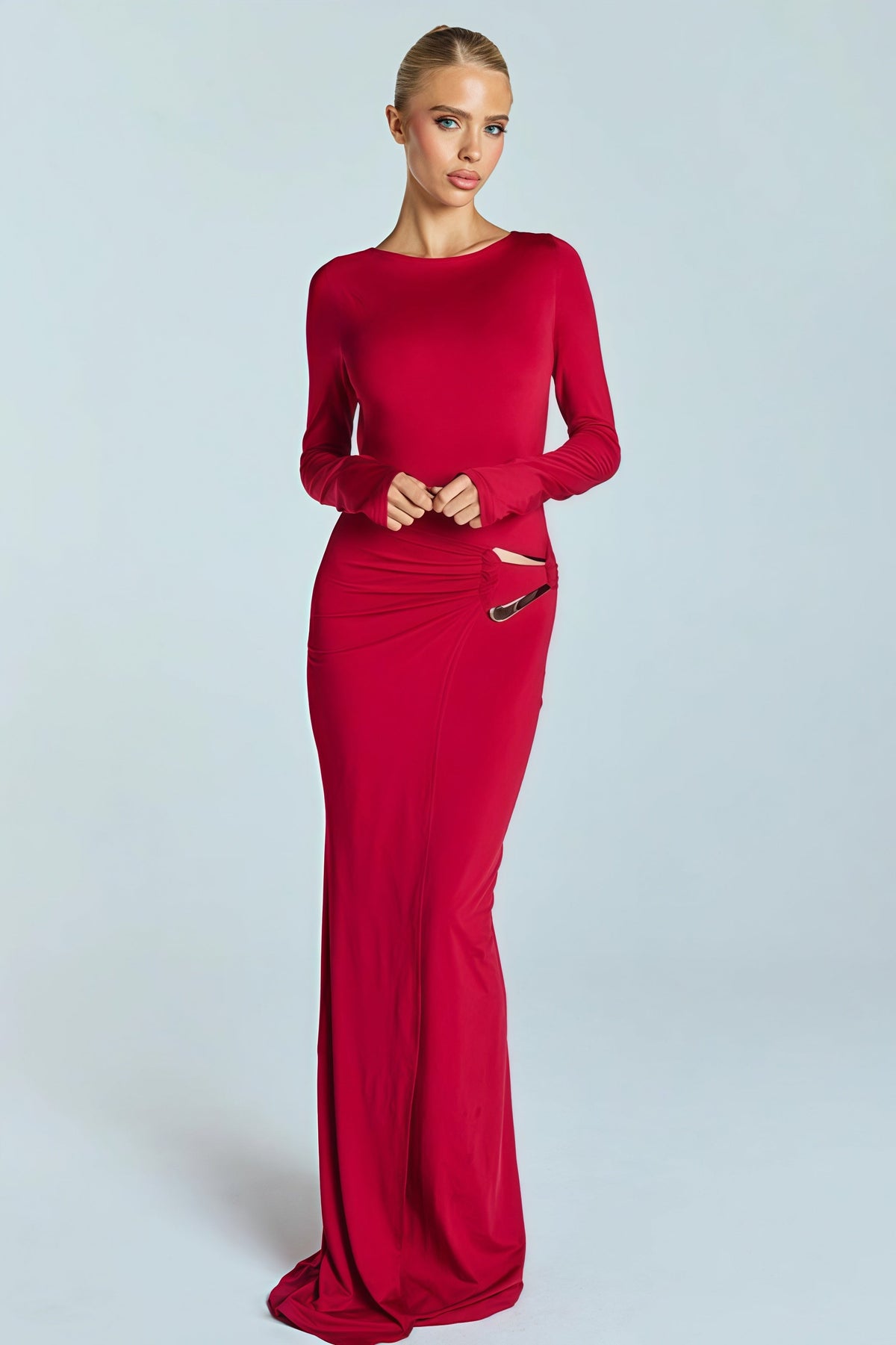 Long Sleeve Cut Out Backless Fishtail Maxi Gown 5