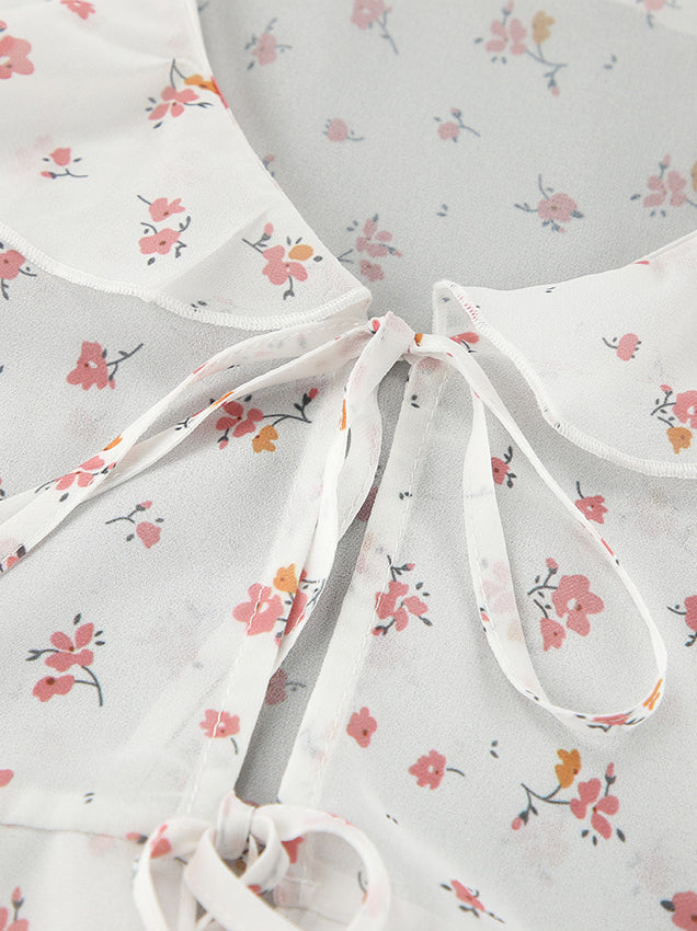 Floral Ruffled V-Neck Slim Fit Blouse