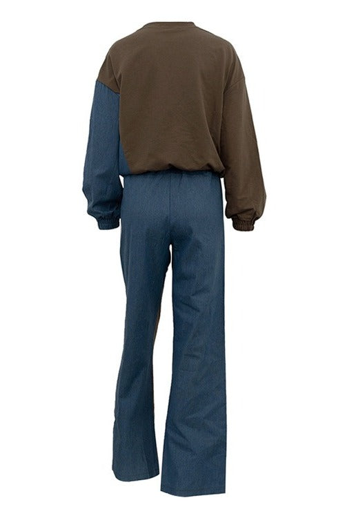 Colorblock Striped Sweatshirt Pants Set