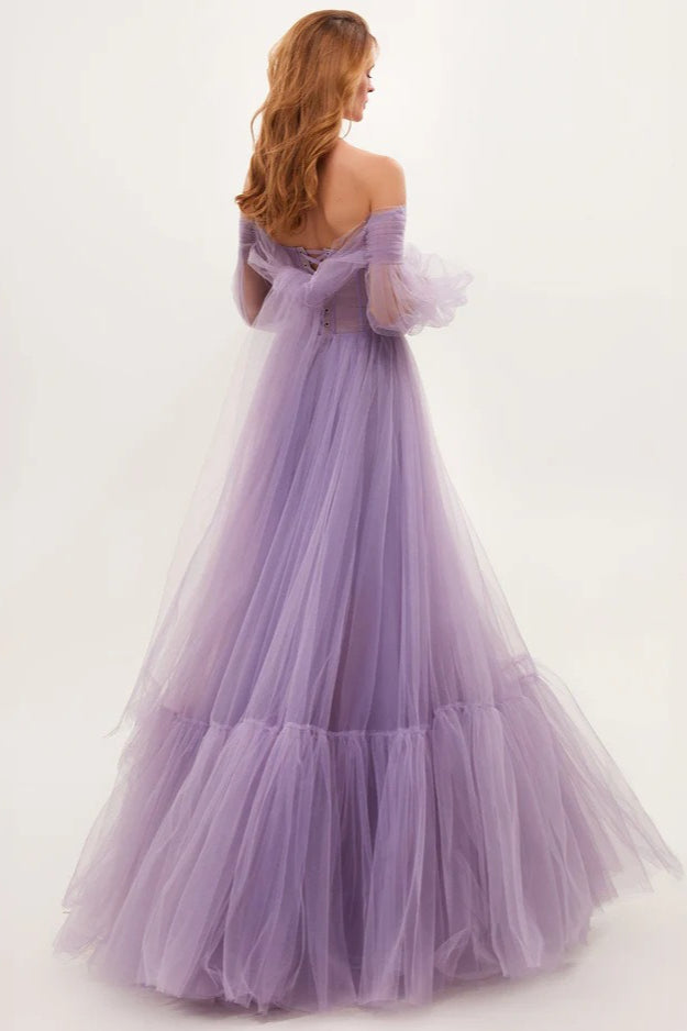 Tulle Off Shoulder Bishop Sleeve Corset A-Line Maxi Dress - View 5