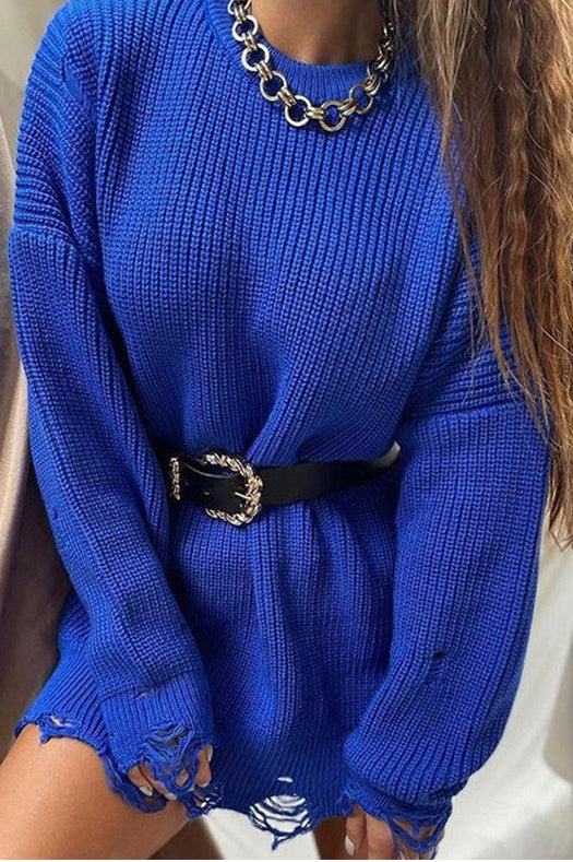Distressed Longline Crew Neck Sweater 13